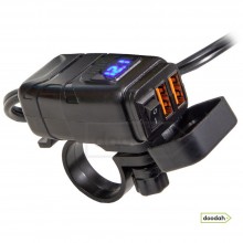 Мото USB зарядний пристрій з вольтметром на кермо - MotoMax 854, IP 65, Quick Charge, 6-30V, 3,4А Мото USB зарядний пристрій з вольтметром на кермо - MotoMax 854, IP 65, Quick Charge, 6-30V, 3,4А